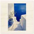 Blue and white Mediterranean seascape wood wall art