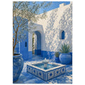 Mediterranean courtyard wall art in azure blue and white
