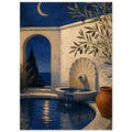 Mediterranean moonlight garden wall art in terracotta and midnight blue