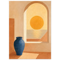 Terracotta architecture and cobalt sea coastal art poster