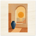 Mediterranean sunset archway with terracotta vase wood wall art
