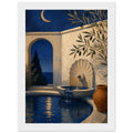 Moonlit Mediterranean courtyard framed wall art