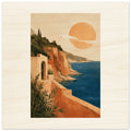 Rustic Mediterranean coastal sunset wood wall art