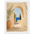 Mediterranean coastal vista framed print with archway and cobalt sea