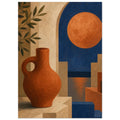 Mediterranean sunset vista wall art in terracotta and cobalt blue