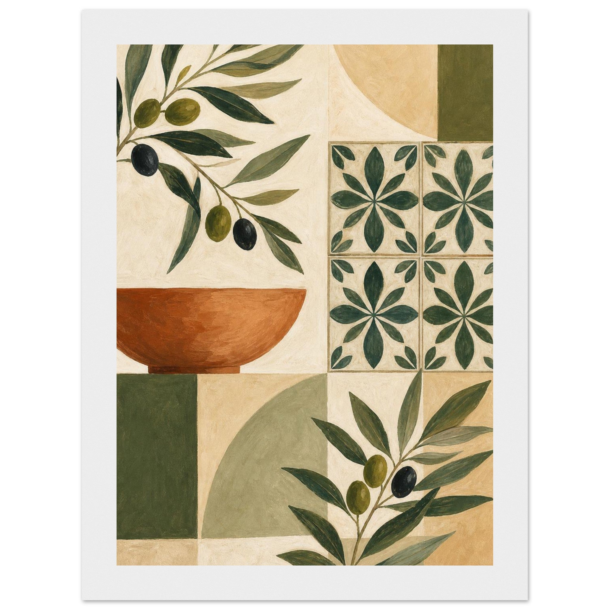 Olive grove and terracotta bowl framed wall art