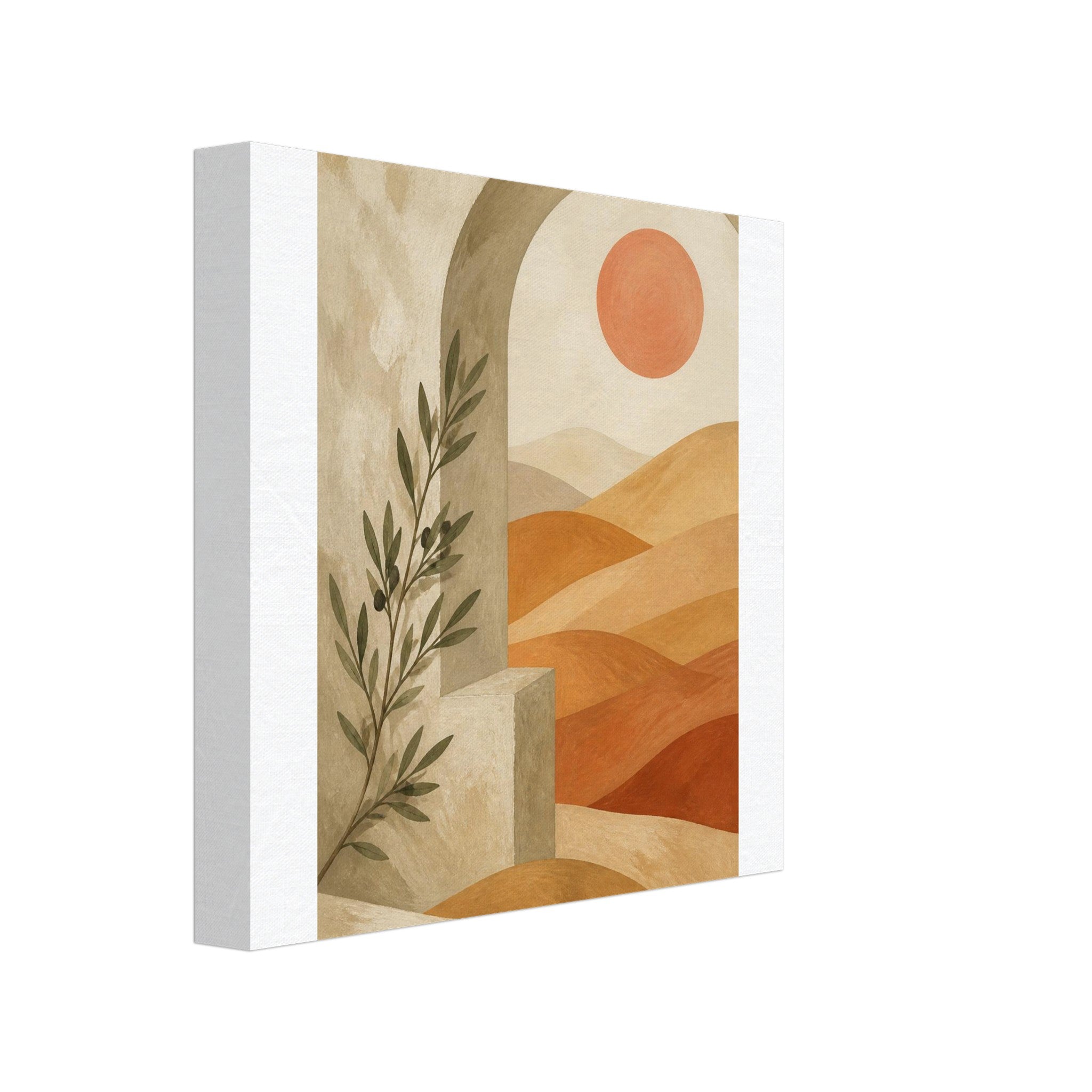 Mediterranean archway sunset canvas print with olive branches