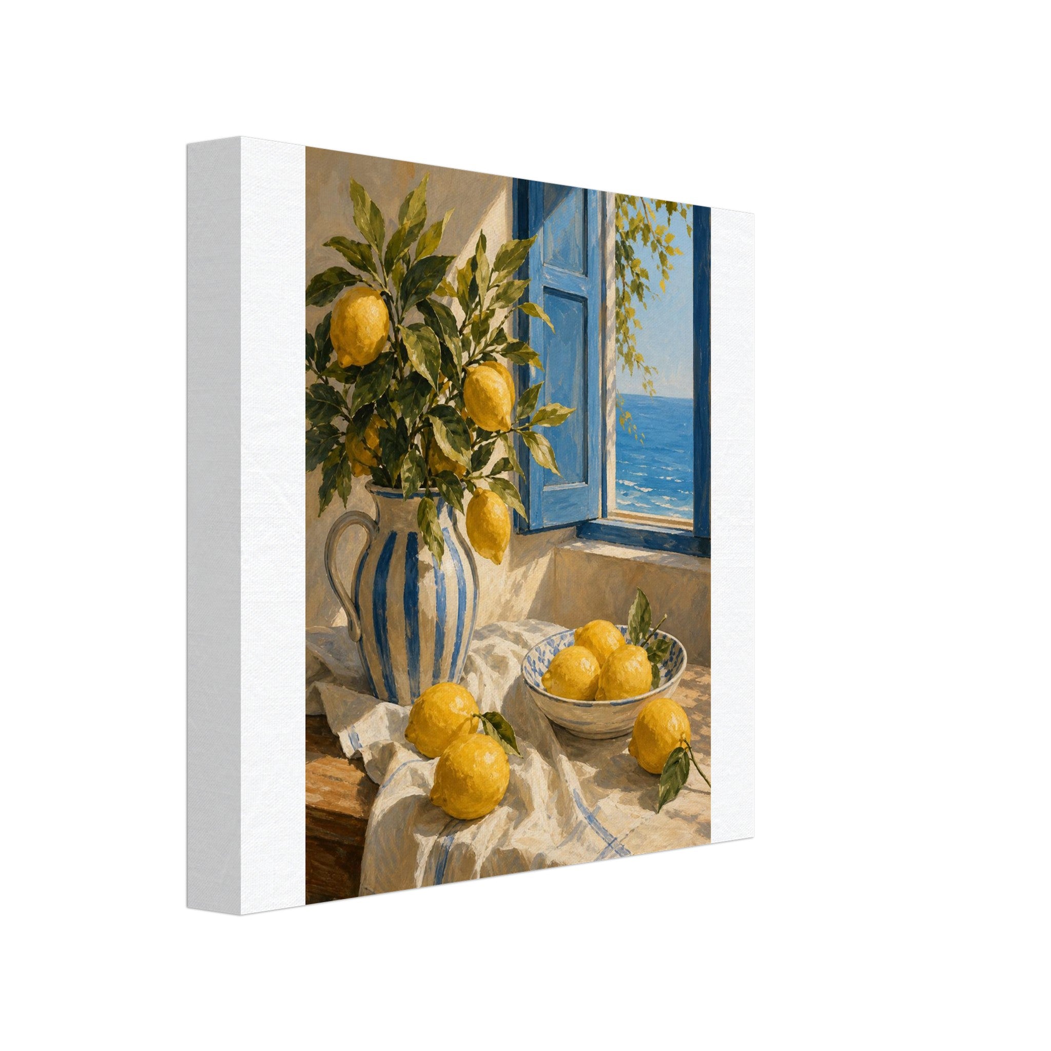 Mediterranean lemon still life coastal canvas wall art