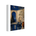Moonlit Mediterranean courtyard with fountain canvas wall art