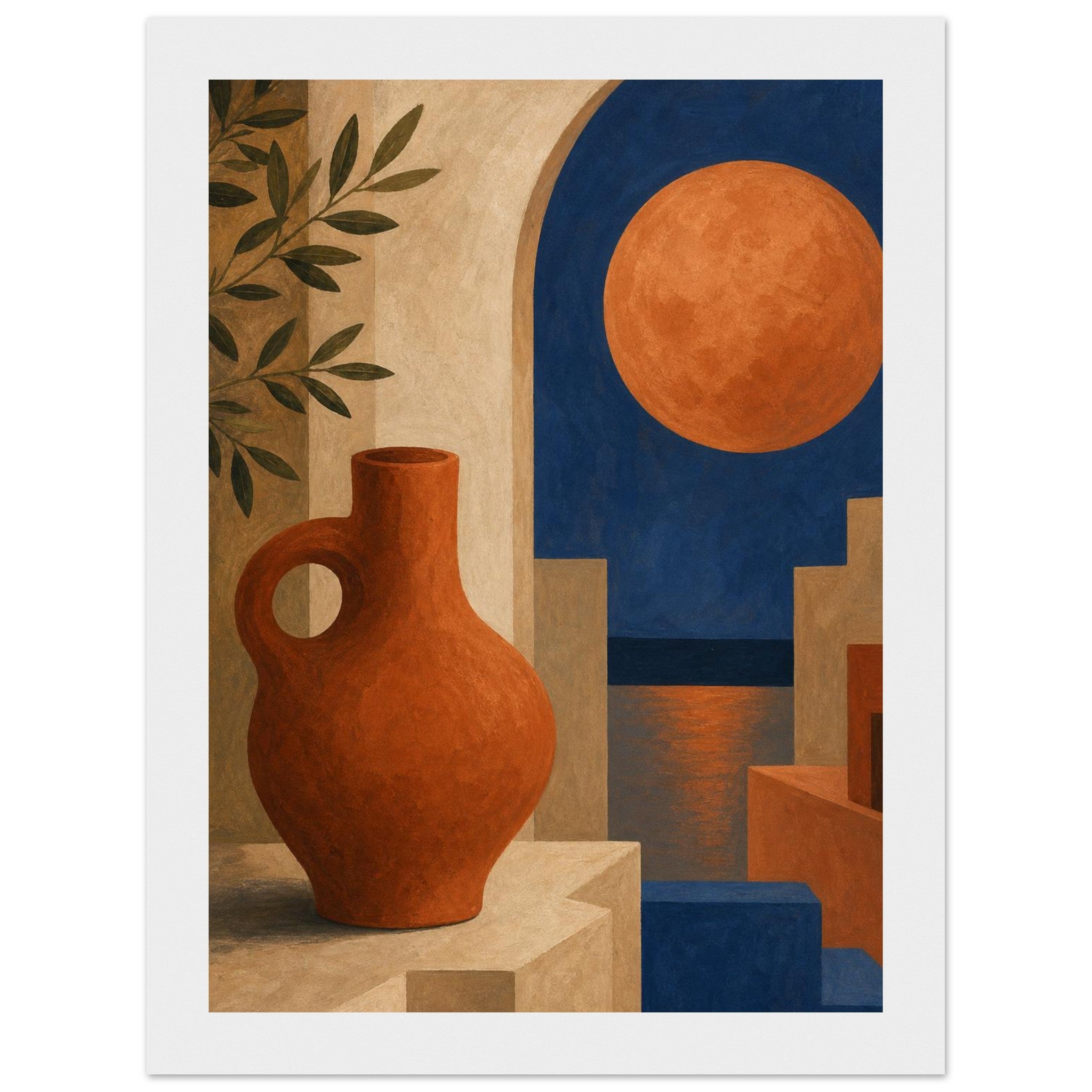 Mediterranean dusk moon over deep blue sea framed print