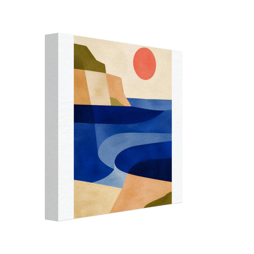 Abstract terracotta and cobalt coastal sunset canvas wall art