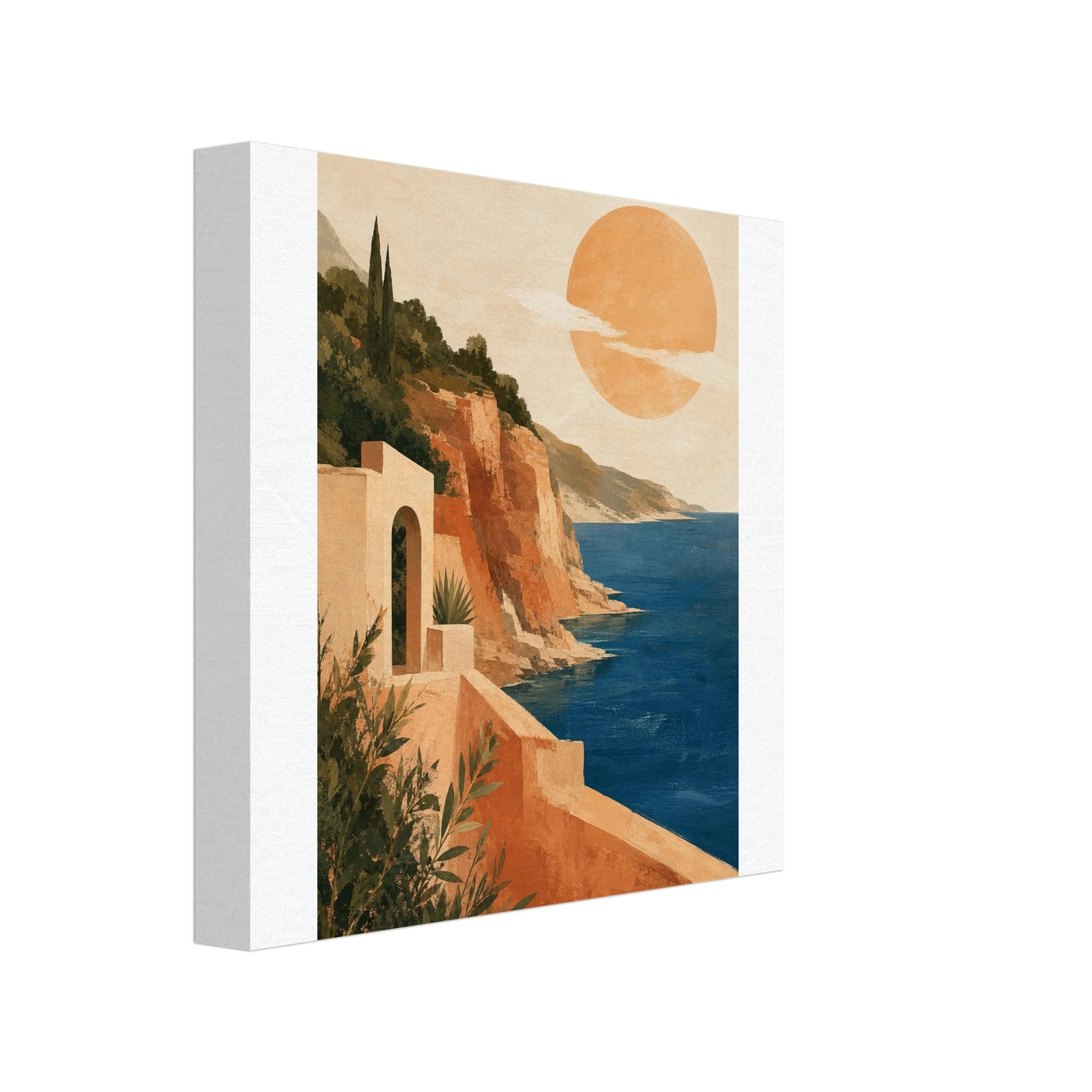 Mediterranean sunset cliffs and coastal sea canvas wall art