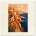 Warm Mediterranean coastal village wood wall art