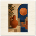 Mediterranean dusk in terracotta and midnight blue wood wall art