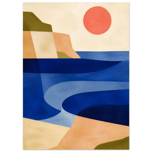 Mediterranean coastal architecture wall art with cobalt sea